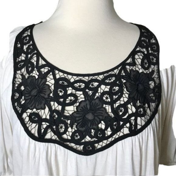 Anthropologie Leifnotes M lace trim top cream black - Picture 2 of 7